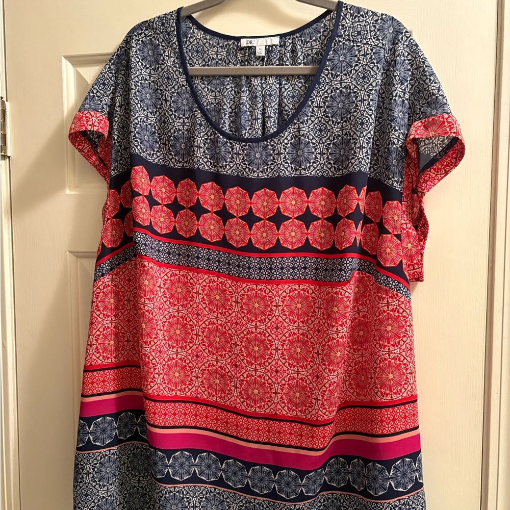DR2 Blue and Red Boxy Blouse